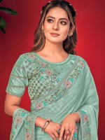 Pista Chiffon Pattern Silk Saree With Readymade Blouse